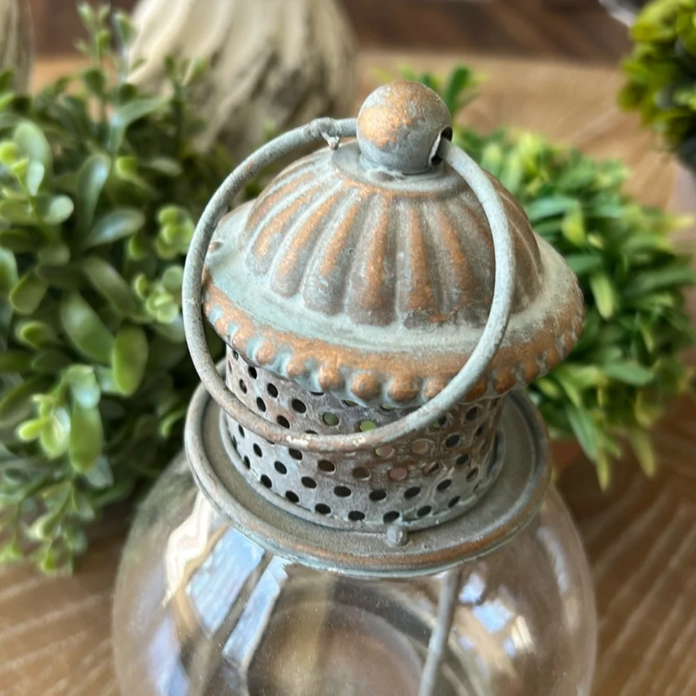 NEW! Vintage Inspired Shabby Chic Teal Blue Gold Accent Lantern Candle holder - Picture 2 of 4